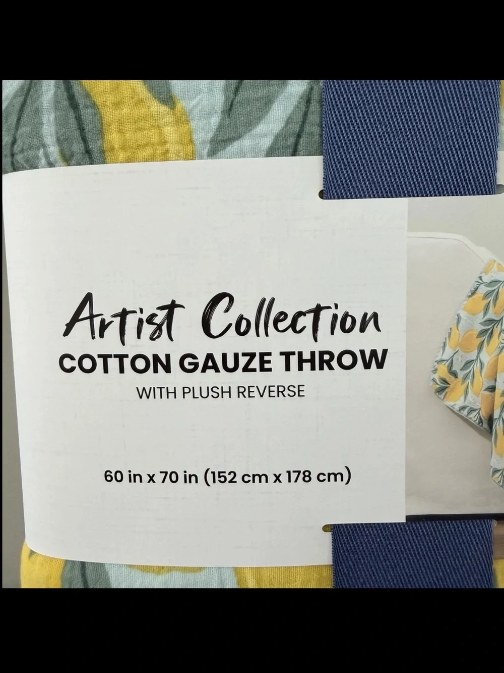 NEW Artist Collection Lemon Reversible Cotton Gauze Throw Blanket 60in x 70in